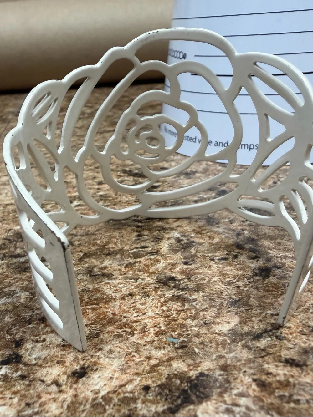 White Rose Flower Cutout Wide Cuff Bracelet Floral Statement Jewelry